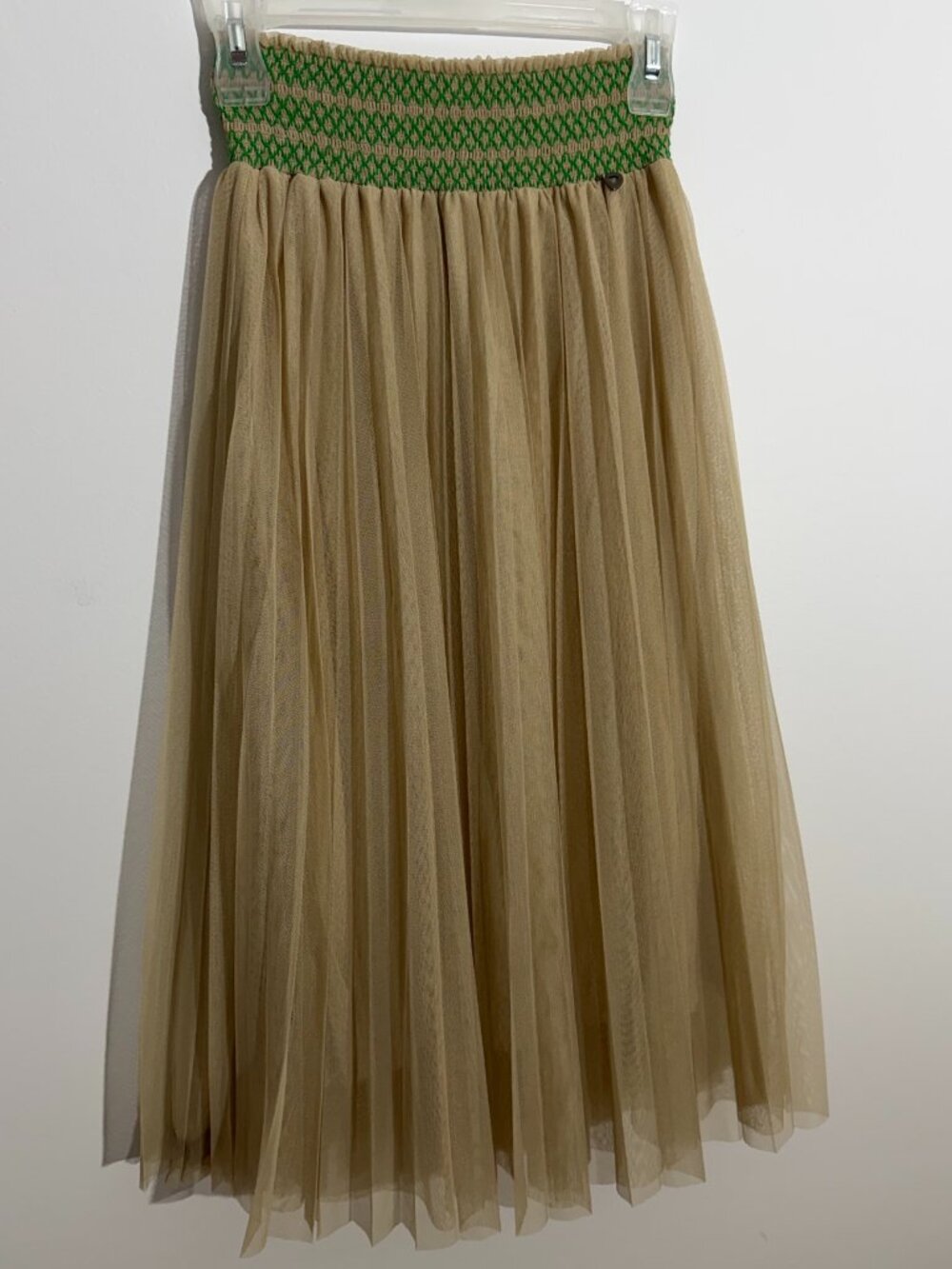 Dixie Beige Pleated Tulle Midi Skirt Made in Italy